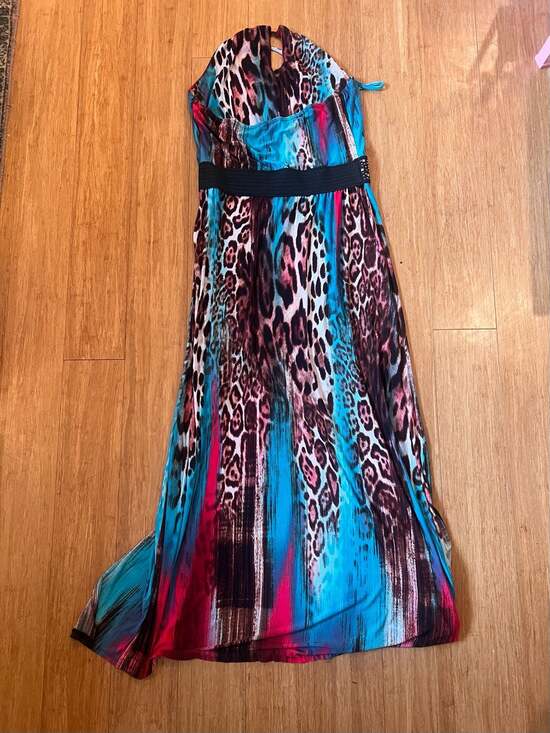 Venus Jungle Party Halter Maxi Dress with Beaded Waist Size Medium - Picture 3 of 4
